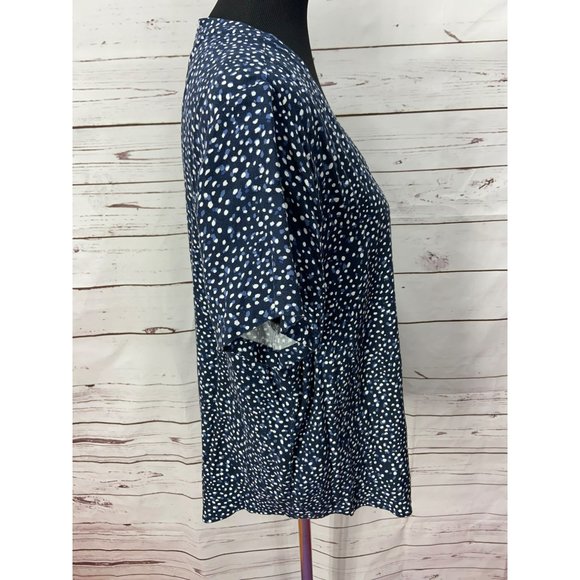 Side stitch womens blue polka dot‎ hi low Blouse Size Large - Picture 2 of 7
